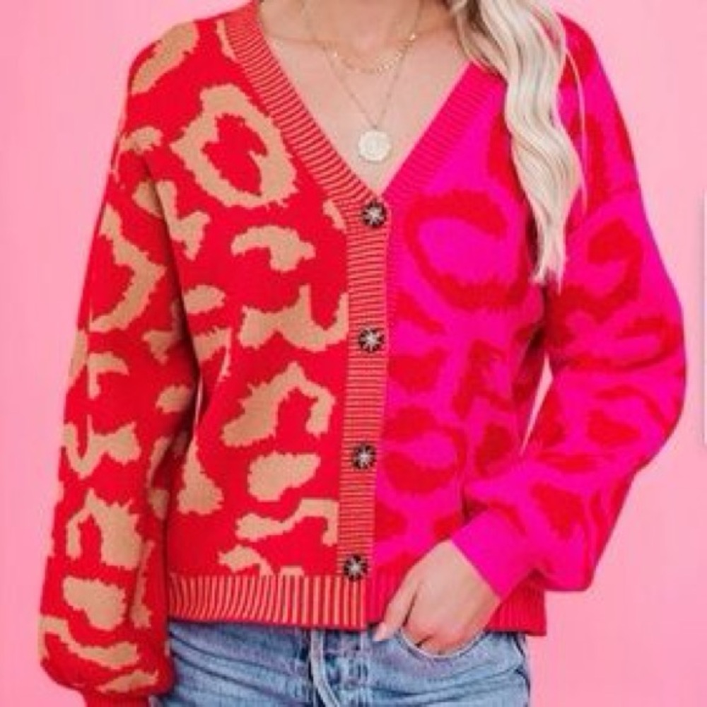 Dee Elly Animal Print Cardigan Sweater sz L